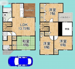 京都市伏見区羽束師菱川町、中古一戸建ての間取り画像です