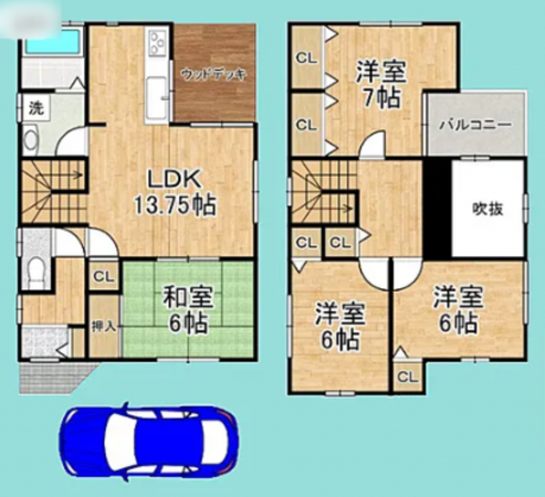 京都市伏見区羽束師菱川町、中古一戸建ての間取り画像です