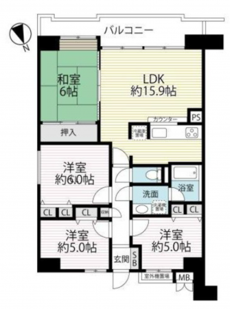 京都市伏見区深草新門丈町、マンションの間取り画像です