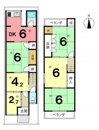 京都市南区唐橋高田町、中古一戸建ての間取り画像です