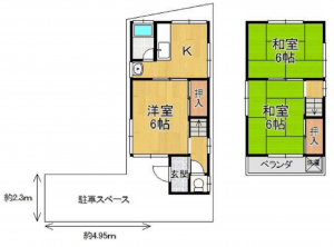 京都市伏見区石田大受町、収益物件/住宅の間取り画像です