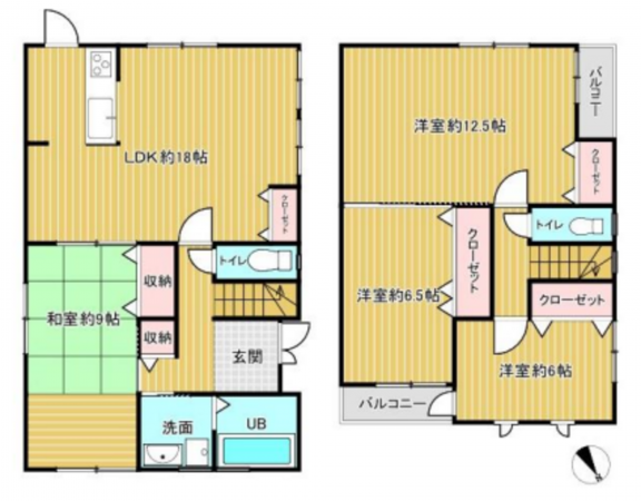 京都市伏見区醍醐勝口町、中古一戸建ての間取り画像です