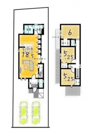 京都市伏見区深草大亀谷万帖敷町、土地の建築プラン例画像です