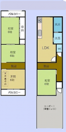京都市伏見区淀新町、中古一戸建ての間取り画像です