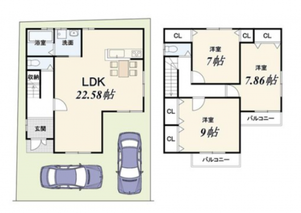 京都市伏見区久我本町、中古一戸建ての間取り画像です