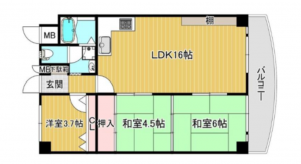 京都市伏見区深草西浦町、マンションの間取り画像です