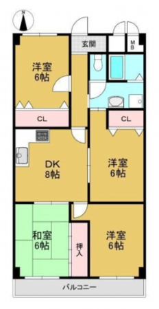 京都市南区久世殿城町、マンションの間取り画像です