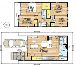 京都市伏見区醍醐新開、新築一戸建ての間取り画像です