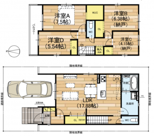 京都市伏見区醍醐新開、新築一戸建ての間取り画像です