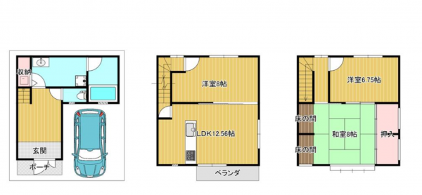 京都市伏見区石田大山町、中古一戸建ての間取り画像です