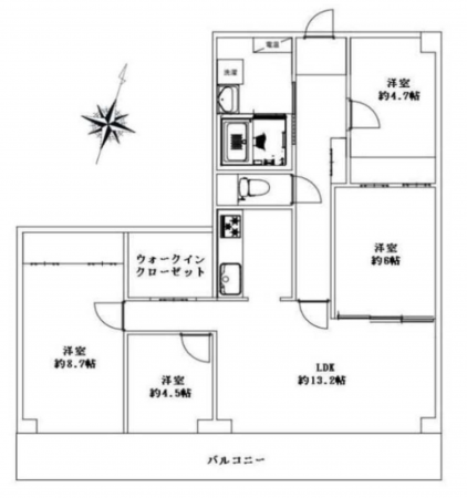 京都市伏見区淀木津町、マンションの間取り画像です