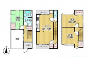 京都市伏見区中島外山町、中古一戸建ての間取り画像です