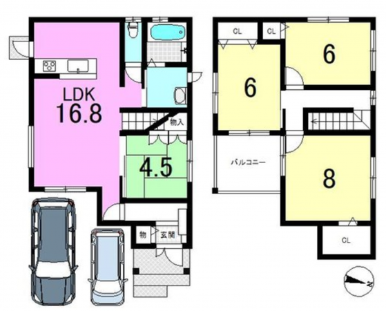 京都市伏見区羽束師菱川町、中古一戸建ての間取り画像です