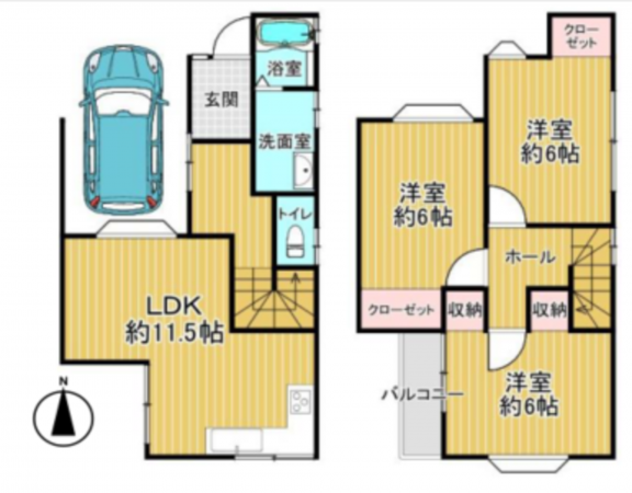 京都市伏見区日野野色町、中古一戸建ての間取り画像です