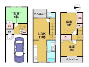 京都市南区吉祥院這登西町、中古一戸建ての間取り画像です