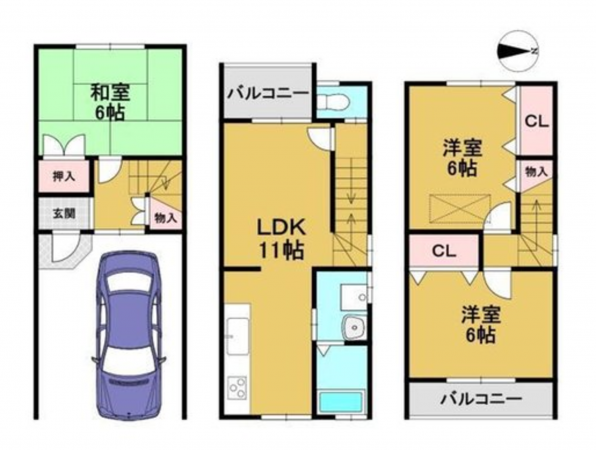 京都市南区吉祥院這登西町、中古一戸建ての間取り画像です