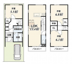 京都市伏見区竹田久保町、土地の建築プラン例画像です