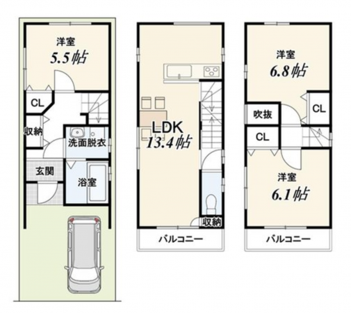 京都市伏見区竹田久保町、土地の建築プラン例画像です