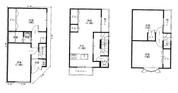 京都市南区西九条大国町、中古一戸建ての間取り画像です