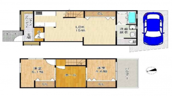 京都市伏見区深草大亀谷東寺町、中古一戸建ての間取り画像です
