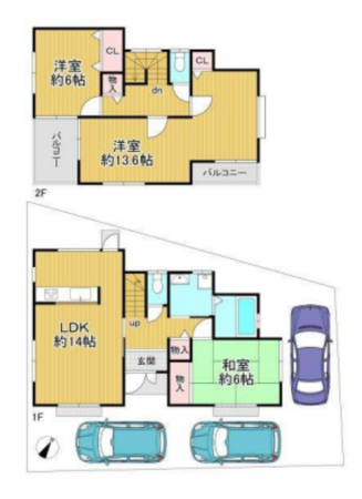 京都市伏見区久我森の宮町、中古一戸建ての間取り画像です