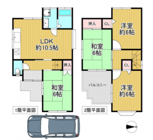 京都市伏見区深草大亀谷万帖敷町、中古一戸建ての間取り画像です