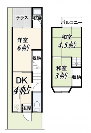 京都市伏見区横大路下三栖山殿、中古一戸建ての間取り画像です