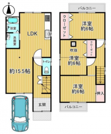 京都市伏見区革屋町、中古一戸建ての間取り画像です