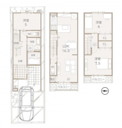 京都市伏見区深草綿森町、新築一戸建ての間取り画像です