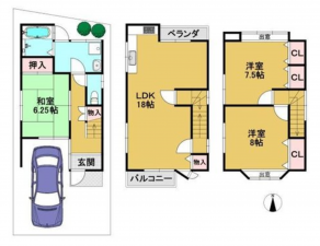 京都市伏見区久我森の宮町、中古一戸建ての間取り画像です