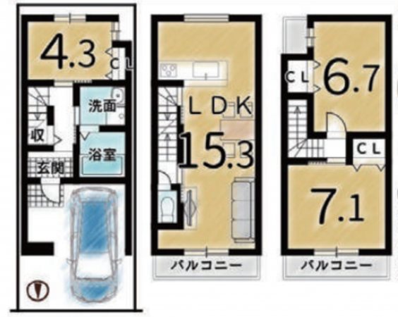 京都市伏見区横大路下三栖山殿、土地の建築プラン例画像です