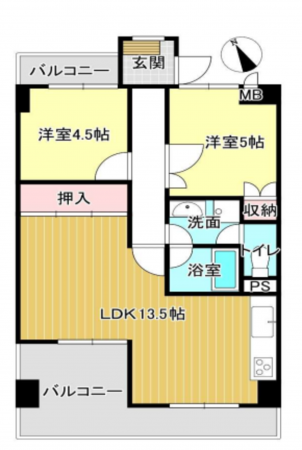 京都市南区久世上久世町、マンションの間取り画像です