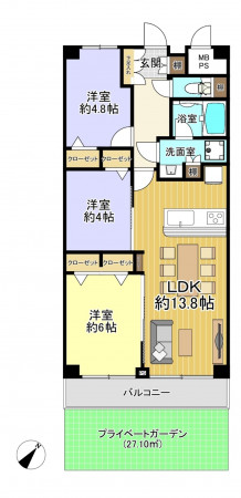 朝霞市栄町、マンションの間取り画像です