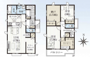 朝霞市岡、新築一戸建ての間取り画像です