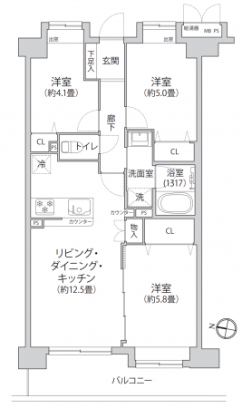 朝霞市溝沼、マンションの間取り画像です