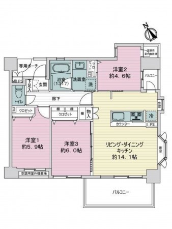 朝霞市本町、マンションの間取り画像です