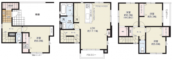 朝霞市岡、新築一戸建ての間取り画像です