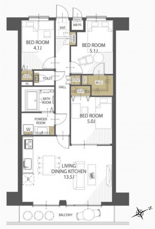 朝霞市岡、マンションの間取り画像です