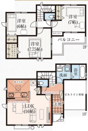 朝霞市膝折町、新築一戸建ての間取り画像です
