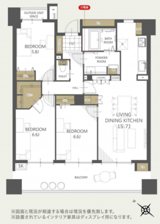 朝霞市泉水、マンションの間取り画像です