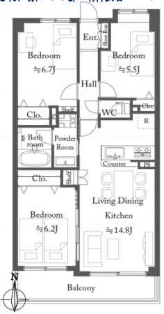 朝霞市宮戸、マンションの間取り画像です