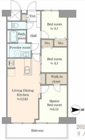 朝霞市三原、マンションの間取り画像です