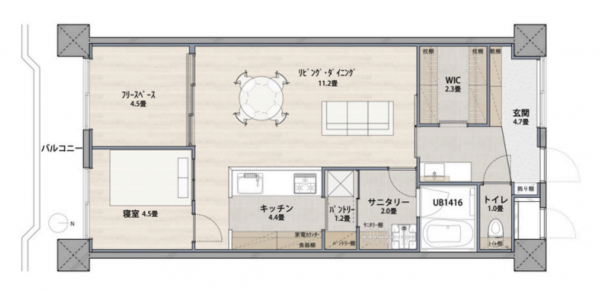 朝霞市栄町、マンションの間取り画像です