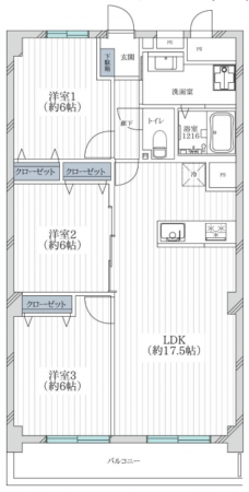 朝霞市根岸台、マンションの間取り画像です