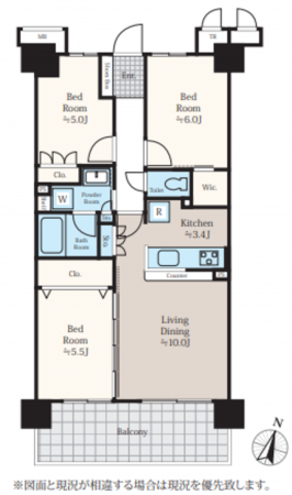 朝霞市泉水、マンションの間取り画像です