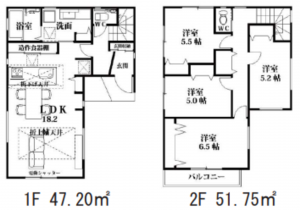 朝霞市三原、新築一戸建ての間取り画像です