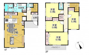 朝霞市三原、新築一戸建ての間取り画像です