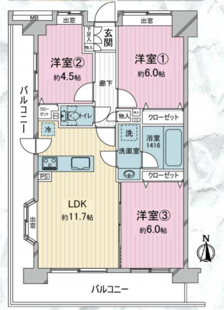 朝霞市泉水、マンションの間取り画像です