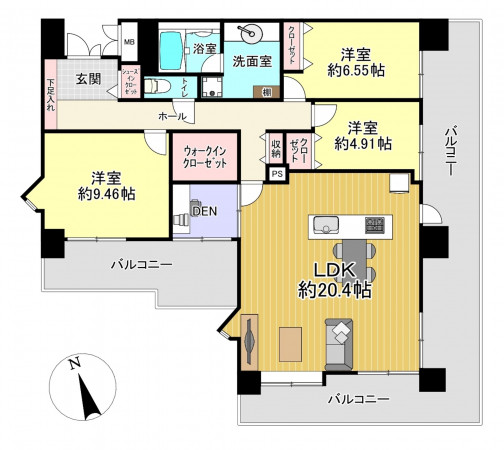朝霞市岡、マンションの間取り画像です