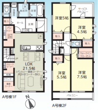 朝霞市本町、新築一戸建ての間取り画像です